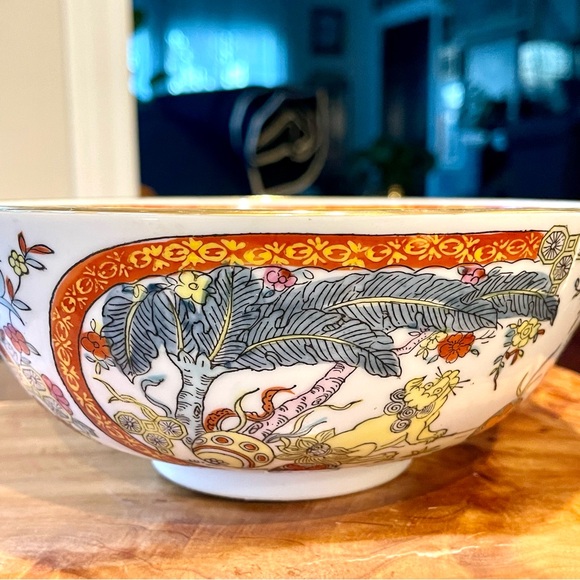 Vtg Chien Jardin Large Decorative Bowl Foo Dogs Pattern Hong Kong - Picture 2 of 16